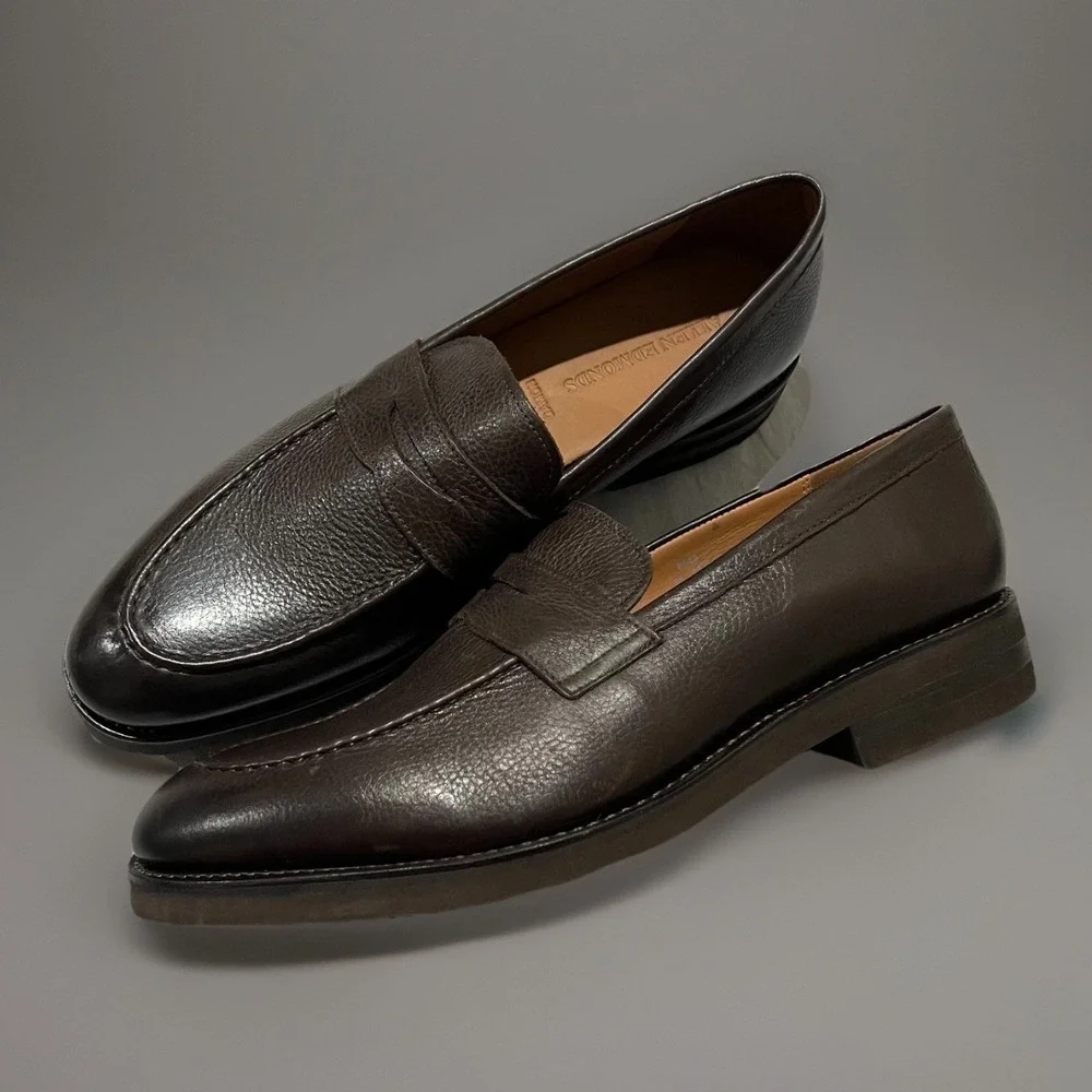 NWOB Allen Edmonds Mens Dark Choco Brown Damon Pebbled Leather Penny Loafers 12D